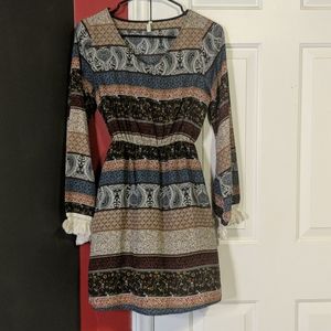 Beautiful Multi-pattern Long Sleeve Dress